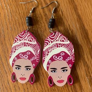 Pierced Earrings Exaggerated Fishhook Wood Lightweight Earrings Exotic Woman